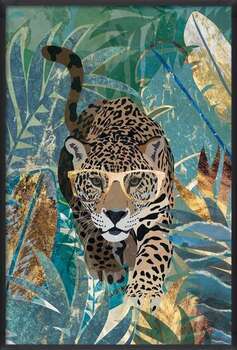 Poster Curious Jaguar in the gold and green jungle