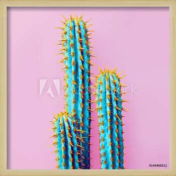 Framed Poster Set Neon Cactus. Minimal creative stillife