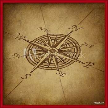 Framed Poster Compass rose in perspective with grunge texture